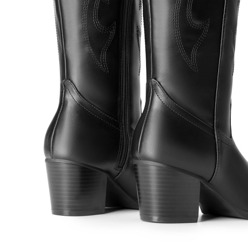 DREAM PAIRS Cowboy Boots For Women Cowgirl Knee High Boots Comfortable Pull On Zipper Chunky Heel Pointed Toe Embroidered Western Boots