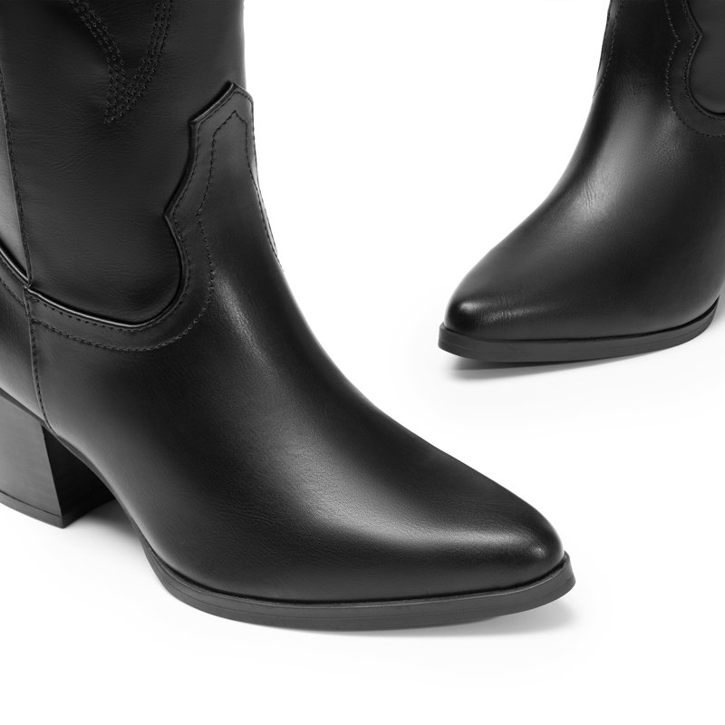 DREAM PAIRS Cowboy Boots For Women Cowgirl Knee High Boots Comfortable Pull On Zipper Chunky Heel Pointed Toe Embroidered Western Boots