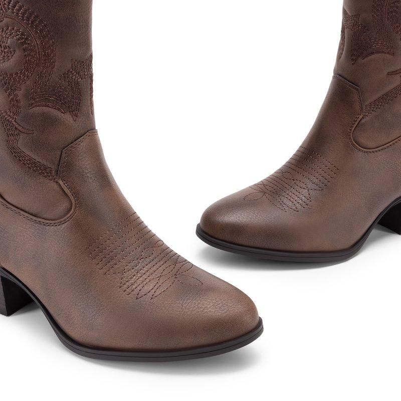 DREAM PAIRS Cowboy Boots For Women Mid Calf Cowgirl Boots With Embroidery Round Toe Western Chunky Low Heel Shoes