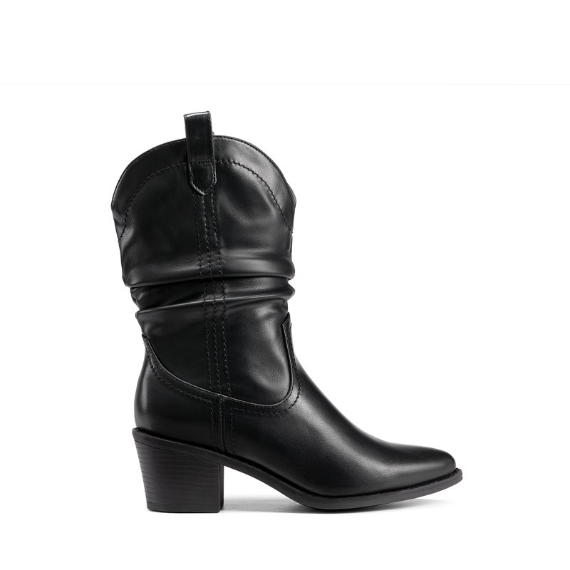 DREAM PAIRS Women's Cowgirl Boots Mid Calf Western Cowboy Chunky Heel Boots Slouchy & Pull-on For Women