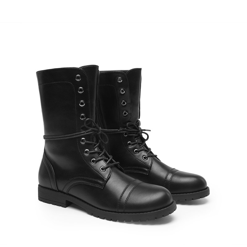 DREAM PAIRS Women’s Mid-Calf Combat Boots Lace-Up Military Style Boots With Side Zipper Faux Leather Round Toe Fall Winter Booties