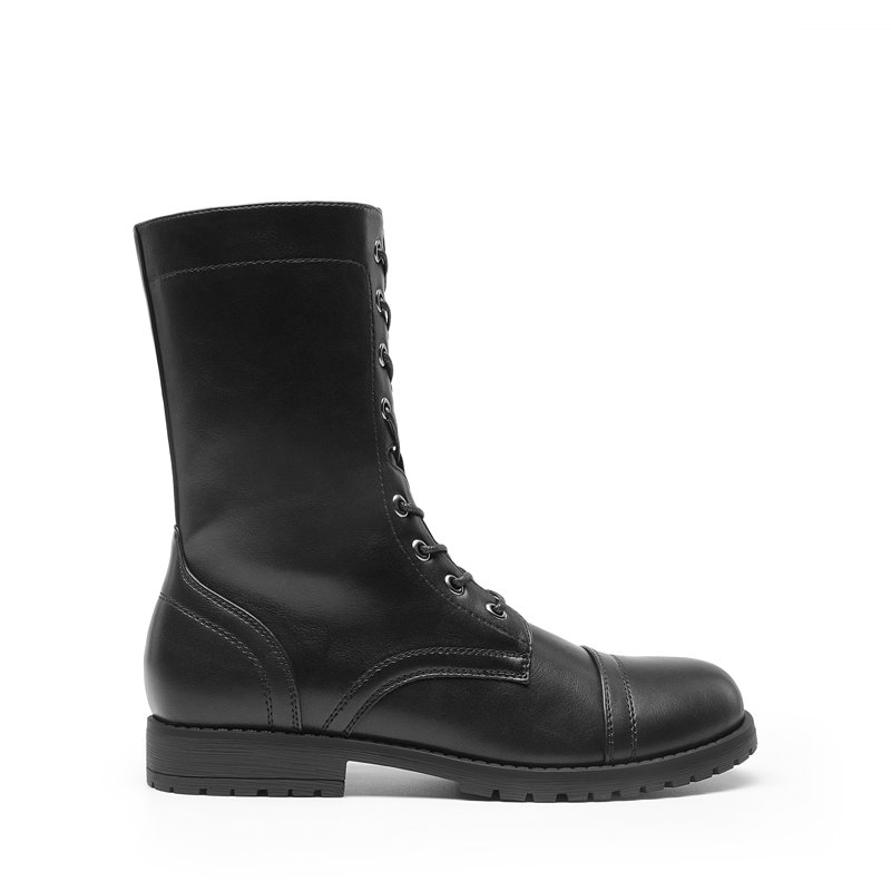 DREAM PAIRS Women’s Mid-Calf Combat Boots Lace-Up Military Style Boots With Side Zipper Faux Leather Round Toe Fall Winter Booties