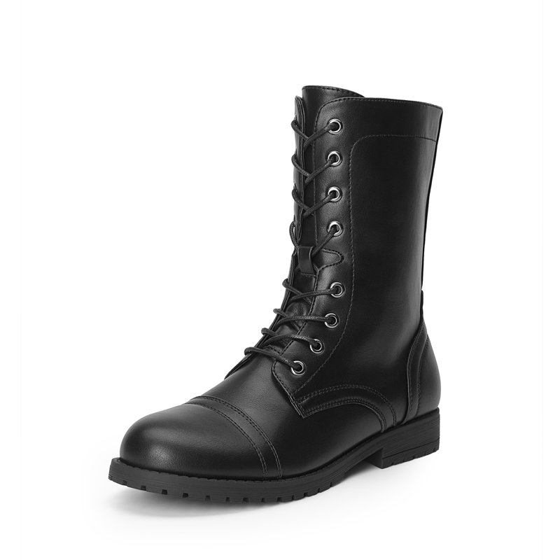 DREAM PAIRS Women’s Mid-Calf Combat Boots Lace-Up Military Style Boots with Side Zipper Faux Leather Round Toe Fall Winter Booties DREAM PAIRS Women’s Mid-Calf Combat Boots Lace-Up Military Style Boots with Side Zipper Faux Leather Round Toe Fall Winter Booties