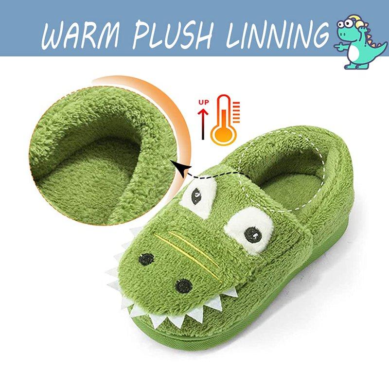 Drecage Toddler Kids Cute Dinosaur Slippers Boys Girls Winter Warm Fuzzy Bedroom House Shoes