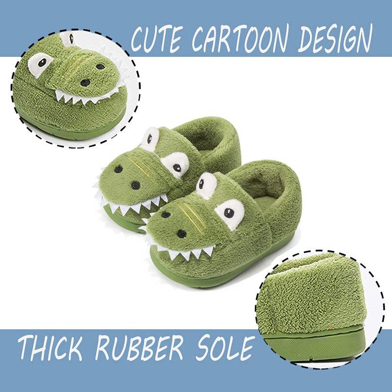 Drecage Toddler Kids Cute Dinosaur Slippers Boys Girls Winter Warm Fuzzy Bedroom House Shoes