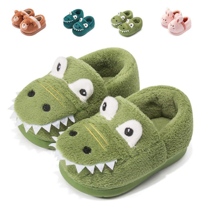 Drecage Toddler Kids Cute Dinosaur Slippers Boys Girls Winter Warm Fuzzy Bedroom House Shoes