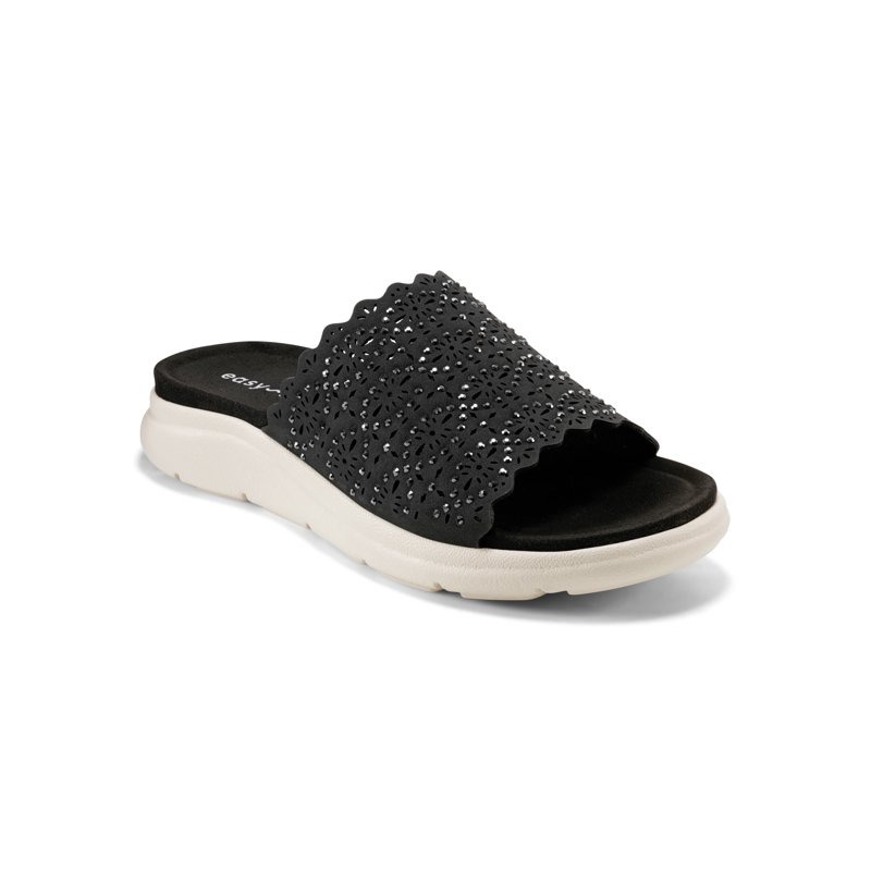 Easy Spirit Women's Alora Rhinestone-Studded Perforated Slide Comfort Sandals