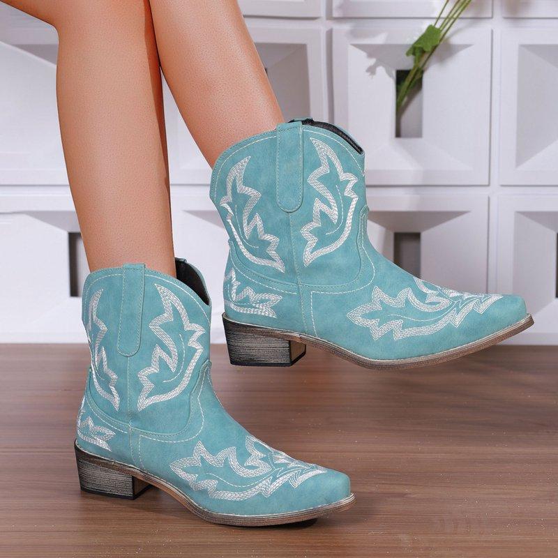 Ecetana Cowboy Boots For Women Ankle Cowgirl Booties Pointed Toe Embroidery Western Short Boots