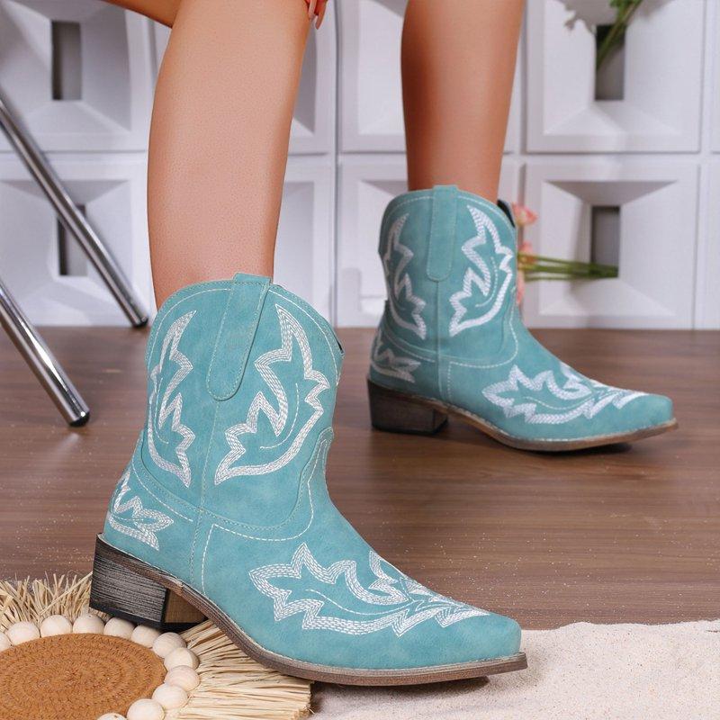 Ecetana Cowboy Boots For Women Ankle Cowgirl Booties Pointed Toe Embroidery Western Short Boots