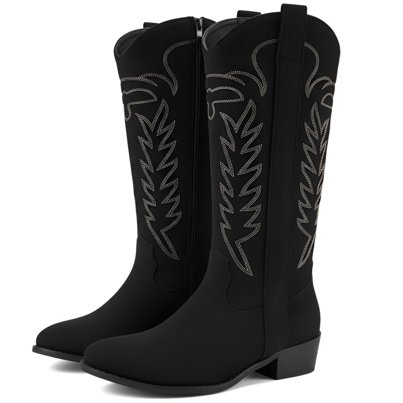 Ecetana Cowboy Boots for Women Wide Calf Cowgirl Boots with Classic Embroidered Chunky Heel Western Boots