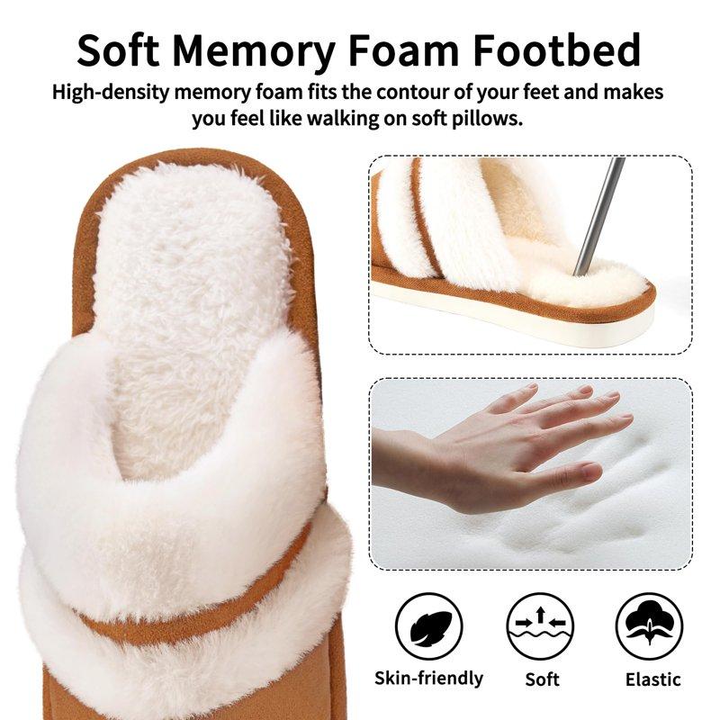 Ecetana Cozy Slippers For Women Indoor And Outdoor Fuzzy House Shoes With Memory Foam