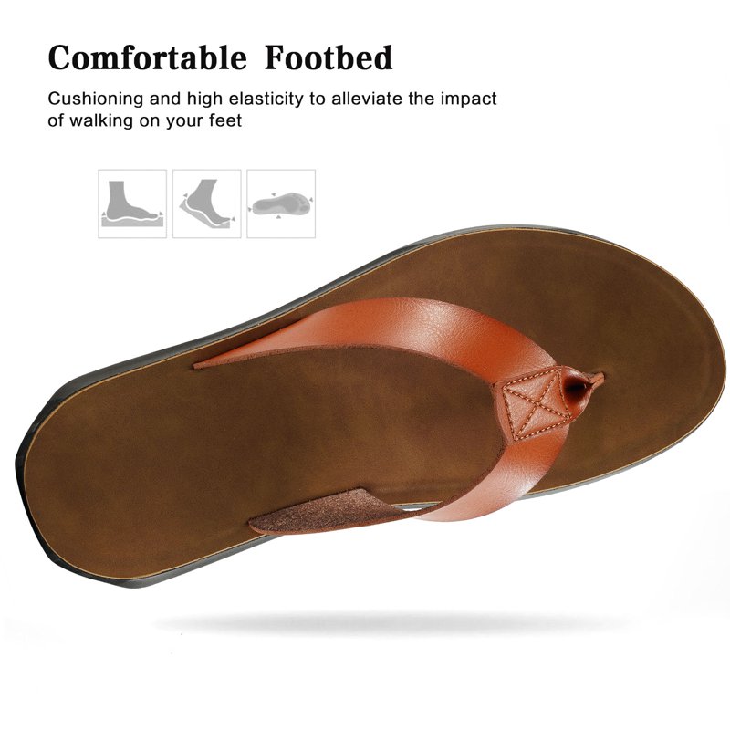 Ecetana Flip Flops For Men Beach Thong Sandals Casual Comfort Leather Slides Slippers