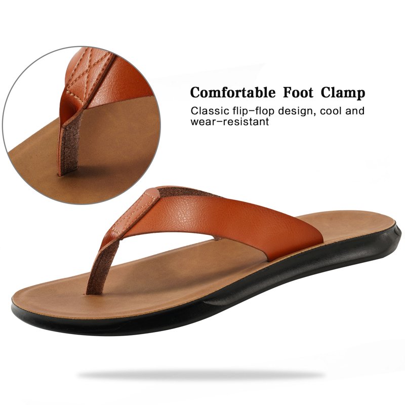 Ecetana Flip Flops For Men Beach Thong Sandals Casual Comfort Leather Slides Slippers