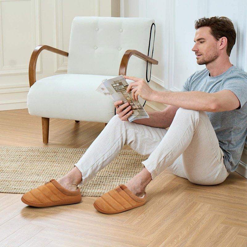 Ecetana Mens Slippers Cozy Memory Foam Scuff Slippers Casual Slip On Warm House Shoes