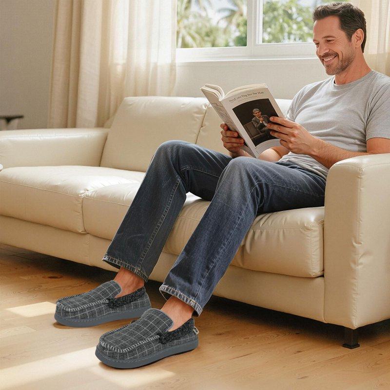 Ecetana Mens Slippers Memory Foam Loafer Slippes For Men Indoor Outdoor Slip On House Shoes