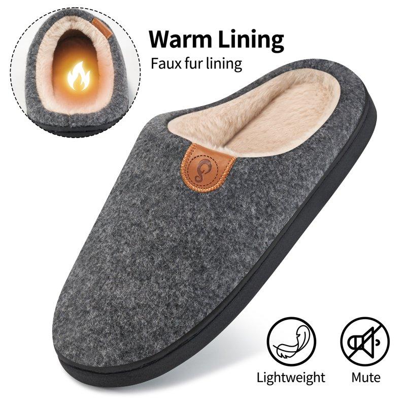 Ecetana Mens Slippers Memory Foam Warm House Slippers For Men Non Slip Fuzzy Shoes