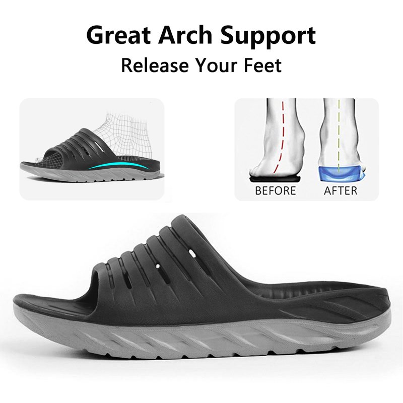 Ecetana Slide Sandals For Men Open Toe Thick Cushion Non Slip Pool Shower Sandals