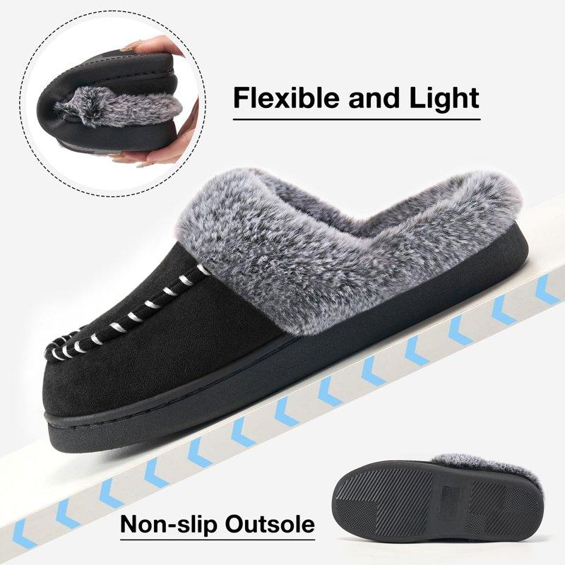 Ecetana Slippers For Women Fuzzy Slippers Memory Foam Anti-slip House Shoes