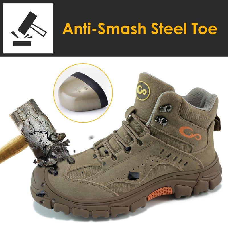 Ecetana Steel Toe Work Boots For Men Safety Industrial Construction Shoes