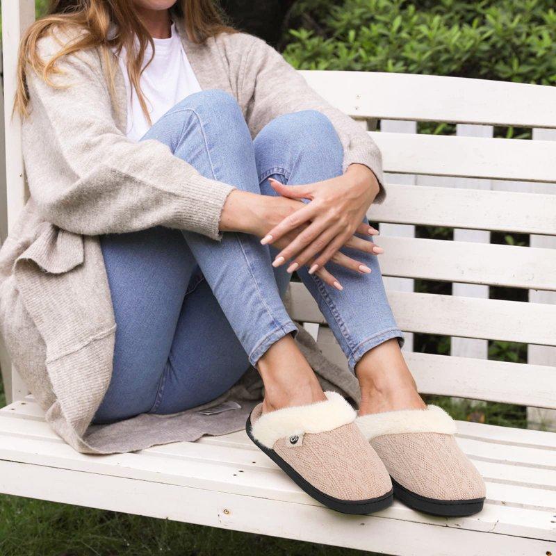 Ecetana Warm Knit House Slippers For Women Comfy Lined Slippers With Memory Foam