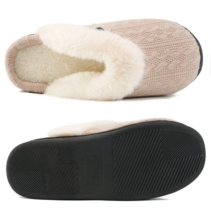 Ecetana Warm Knit House Slippers For Women Comfy Lined Slippers With Memory Foam