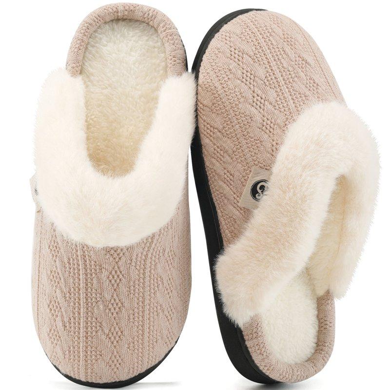 Ecetana Warm Knit House Slippers for Women Comfy Lined Slippers with Memory Foam