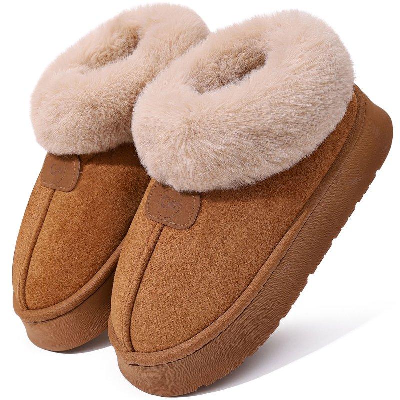 Ecetana Women's Bootie Slippers Memory Foam Furry Slipper Non-slip House Shoes with Fluffy Collar