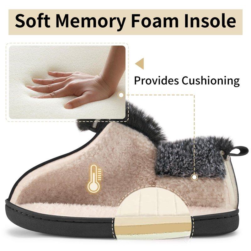 Ecetana Women's Fuzzy Memory Foam Closed Back Slippers Faux Fur Lined House Shoes
