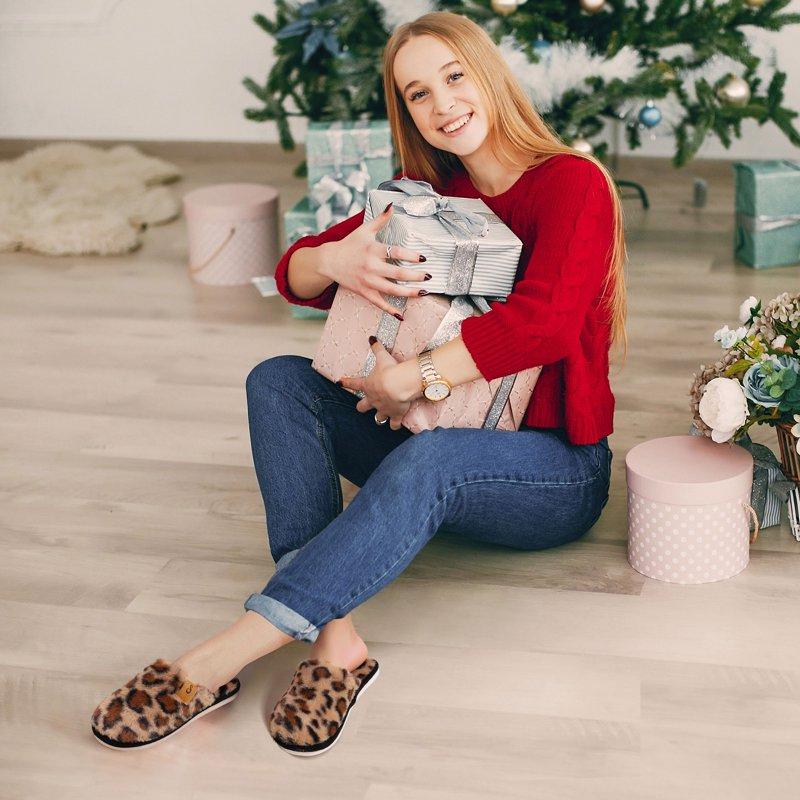 Ecetana Women's Fuzzy Slippers Indoor Cozy Soft Memory Foam Slip On House Shoes For Women