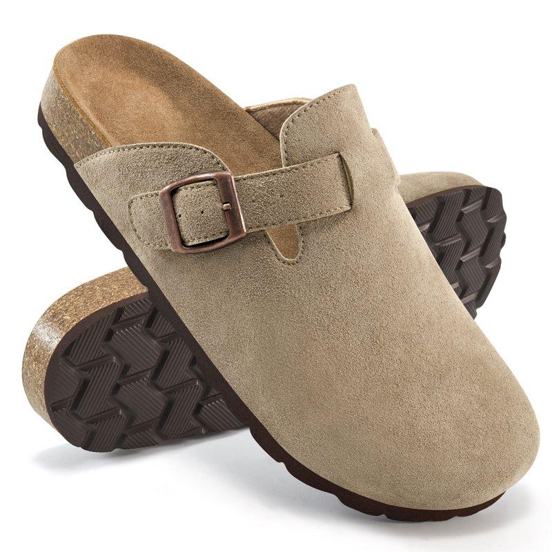 Ecetana Women's Suede Clogs & Mules Cork Footbed Slip On Leather Mules with Arch Support