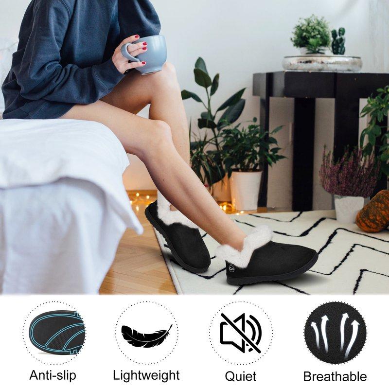 Ecetana Womens Slippers Faux Fur Warm House Shoes Fuzzy Memory Foam Closed Back Slippers