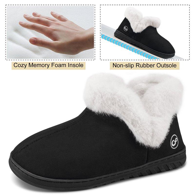 Ecetana Womens Slippers Faux Fur Warm House Shoes Fuzzy Memory Foam Closed Back Slippers