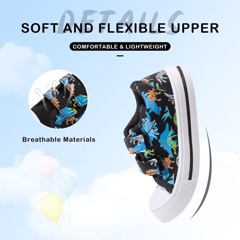 EUXTERPA Kids Dinosaur Canvas Shoes Boys Casual Walking Sneakers With Hook And Loop Toddler Size 9