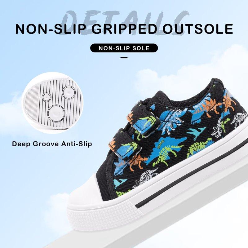EUXTERPA Kids Dinosaur Canvas Shoes Boys Casual Walking Sneakers With Hook And Loop Toddler Size 9