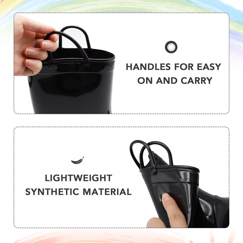 EUXTERPA Toddler Kids Waterproof Rain Boots Boys Girls Black Boots With Handles Big Kid Size 2