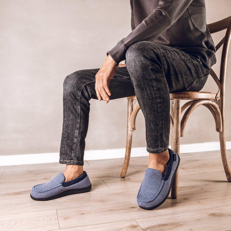 EverFoams Men's Comfort Memory Foam Moccasin Slippers Breathable Terry Cloth House Shoes With Anti-Skid Rubber Sole