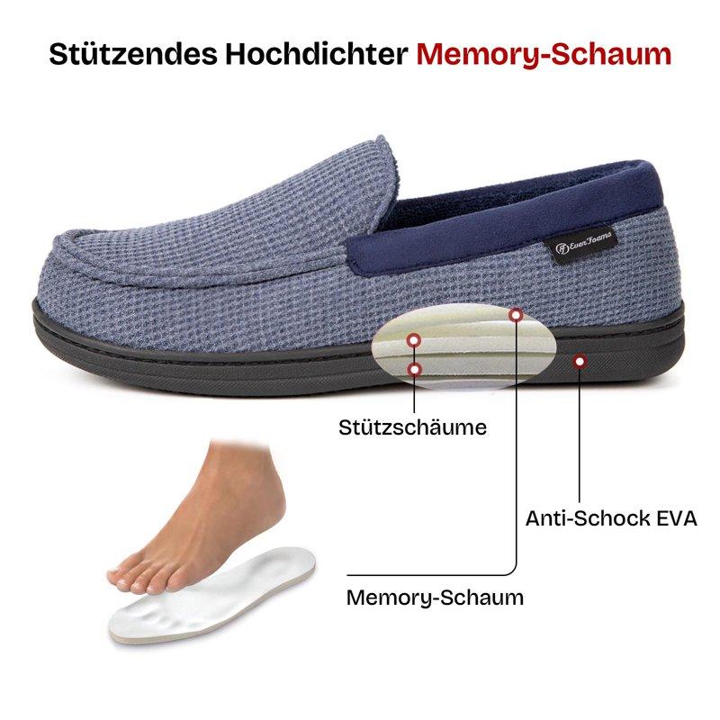 EverFoams Men's Comfort Memory Foam Moccasin Slippers Breathable Terry Cloth House Shoes With Anti-Skid Rubber Sole
