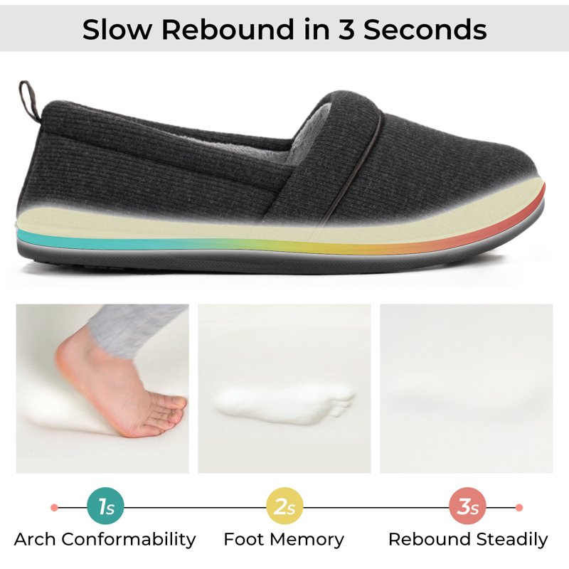 EverFoams Womens' Memory Foam Comfort Knit House Shoes Light Weight Terry Cloth Loafer Slippers With Anti-Skid Rubber