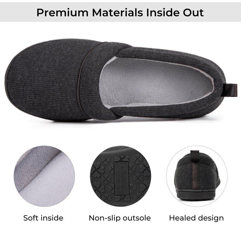 EverFoams Womens' Memory Foam Comfort Knit House Shoes Light Weight Terry Cloth Loafer Slippers With Anti-Skid Rubber