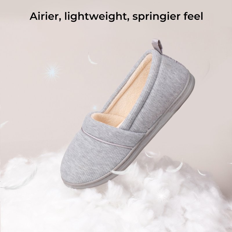 EverFoams Womens' Memory Foam Comfort Knit House Shoes Light Weight Terry Cloth Loafer Slippers With Anti-Skid Rubber