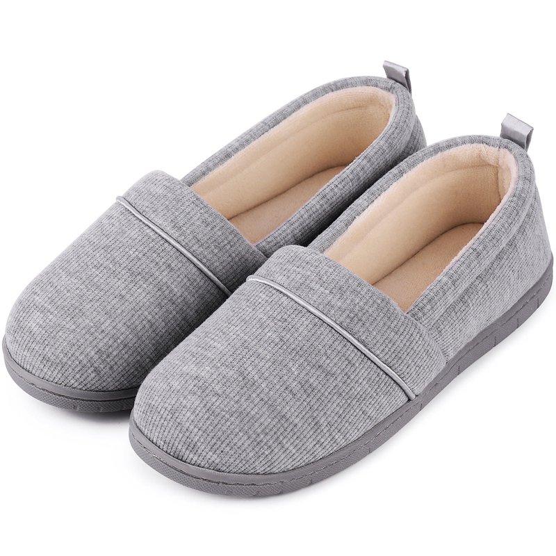 EverFoams Womens' Memory Foam Comfort Knit House Shoes Light Weight Terry Cloth Loafer Slippers with Anti-Skid Rubber