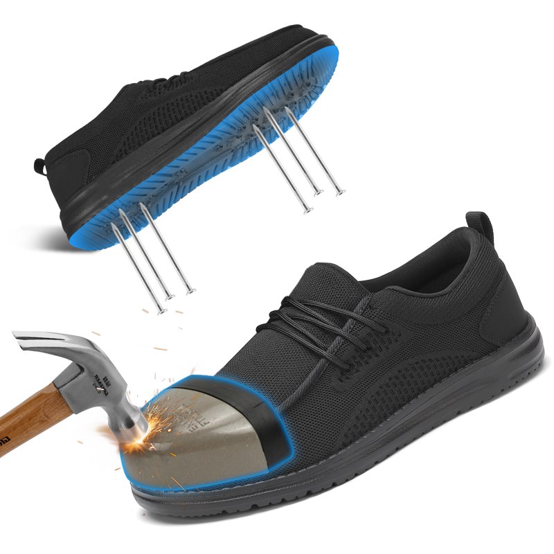 Fidabo Slip On Steel Toe Shoes Men Puncture Proof Indestructible Steel Toe Work Shoes Lounging Walking Sneakers Steel Toe Loafers