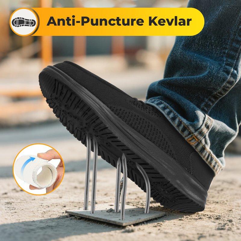 Fidabo Slip On Steel Toe Shoes Men Puncture Proof Indestructible Steel Toe Work Shoes Lounging Walking Sneakers Steel Toe Loafers