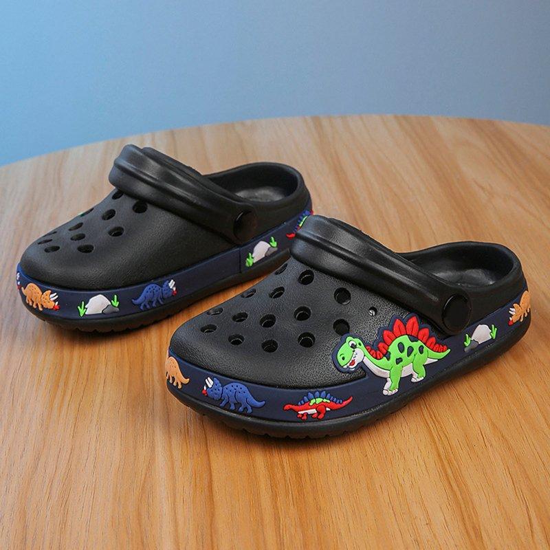 FINALGANG Girls Boys Slippers Cartoon Animal Closed Toe Non- Soft Sole Beach Clogs On Water Shoes Child Elegant Holiday School Party Slipper Black 22