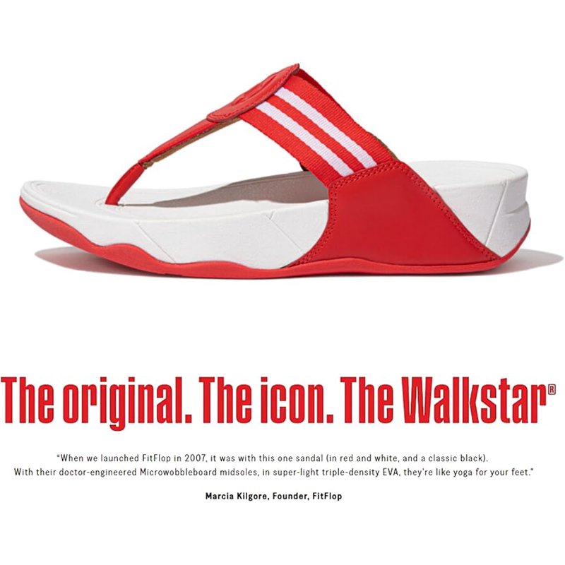 FitFlop Women's Walkstar Toe-Post Sandals Lightweight Wide Fit Arch Support Flip Flops For Women Slip Resistant Casual Summer Shoes All Day Footwear And On The Go Cushioned Comfort Red 11 US