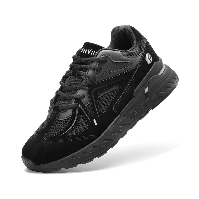 FitVille Extra Wide Mens Walking Shoes with Arch Support Sneakers for Men All Black 10.5 x-Wide