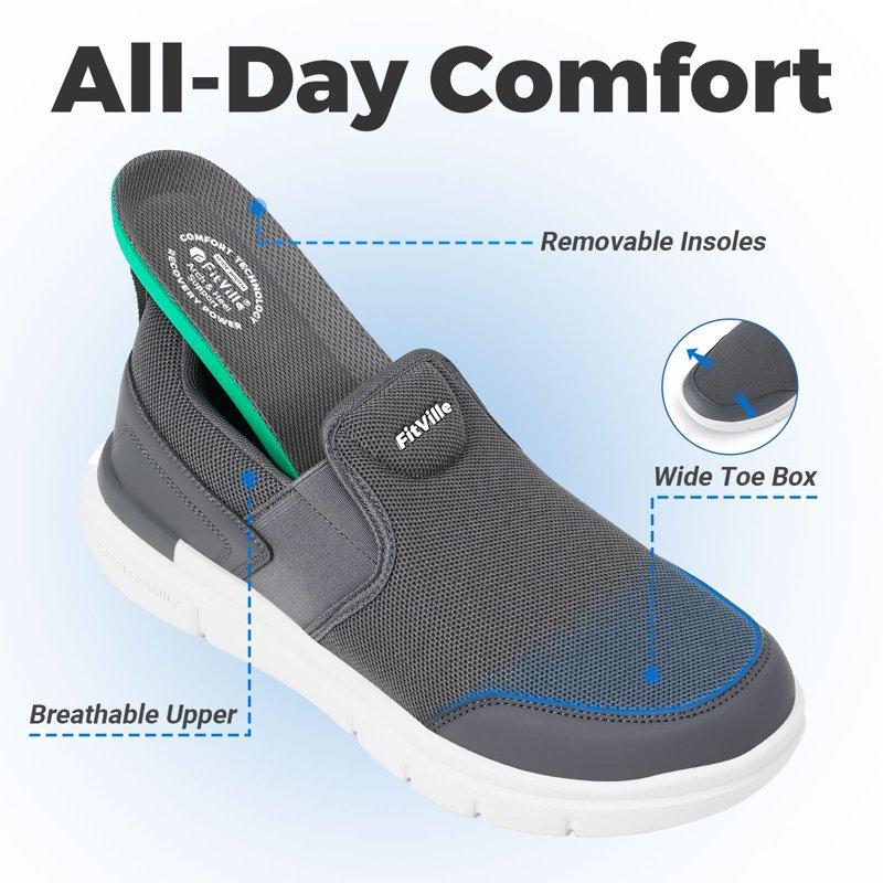 FitVille Mens Slip On Casual Shoes Loafers Extra Wide Width Available