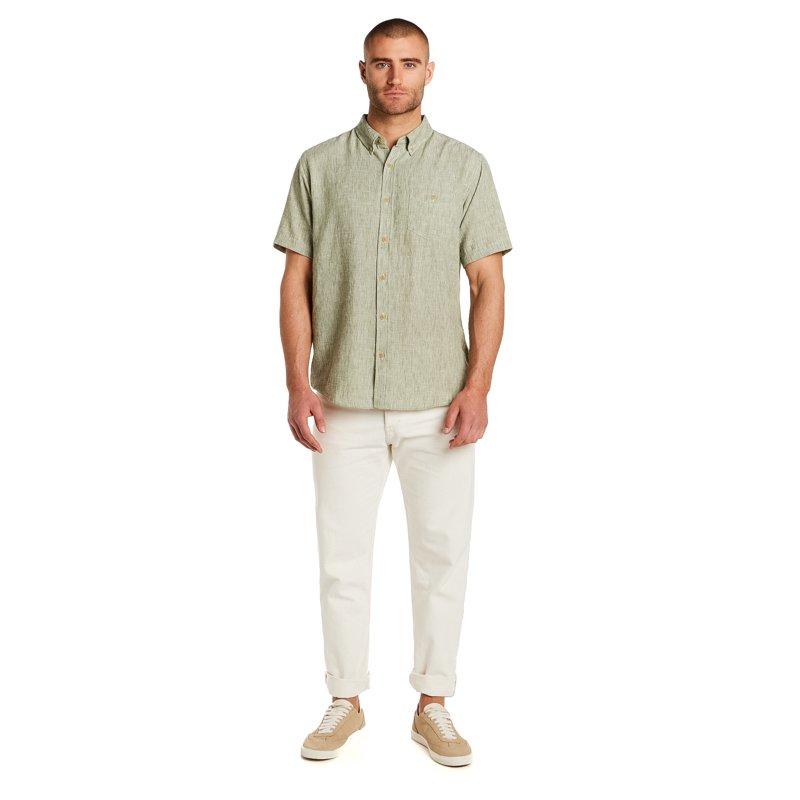 Frontier Threads Men's Short Sleeve Linen Like Button Up Shirt
