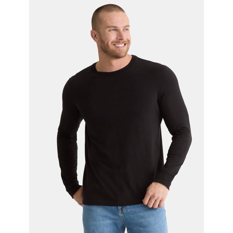 George Men's & Big Men's Cotton Crewneck T-Shirt with Long Sleeves Size XS-3XL