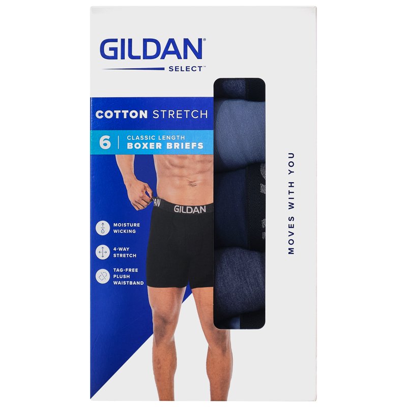 Gildan Men's Cotton Stretch Boxer Brief Underpants 6-Pack Sizes S-2XL